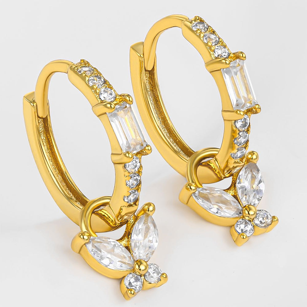 Pozlátené Zliatinové Náušnice s Bielym Emporia® Krištáľom 1 