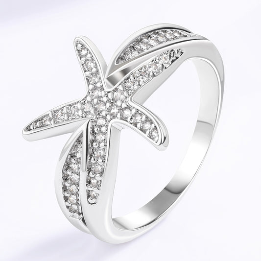 Pozlátený Zliatinový Prsteň s Bielym Emporia® Krištáľom