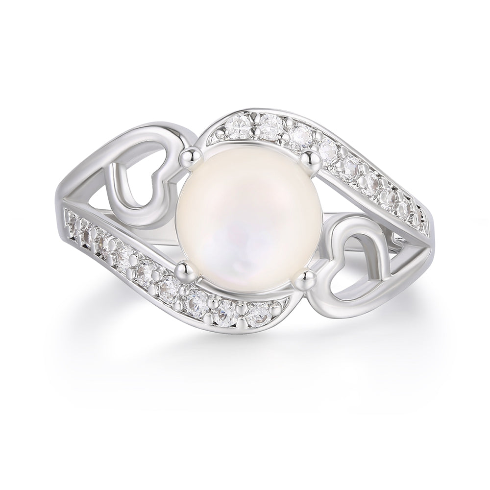 Pozlátený Zliatinový Prsteň s Bielym Emporia® Krištáľom a so Smaltom 1 