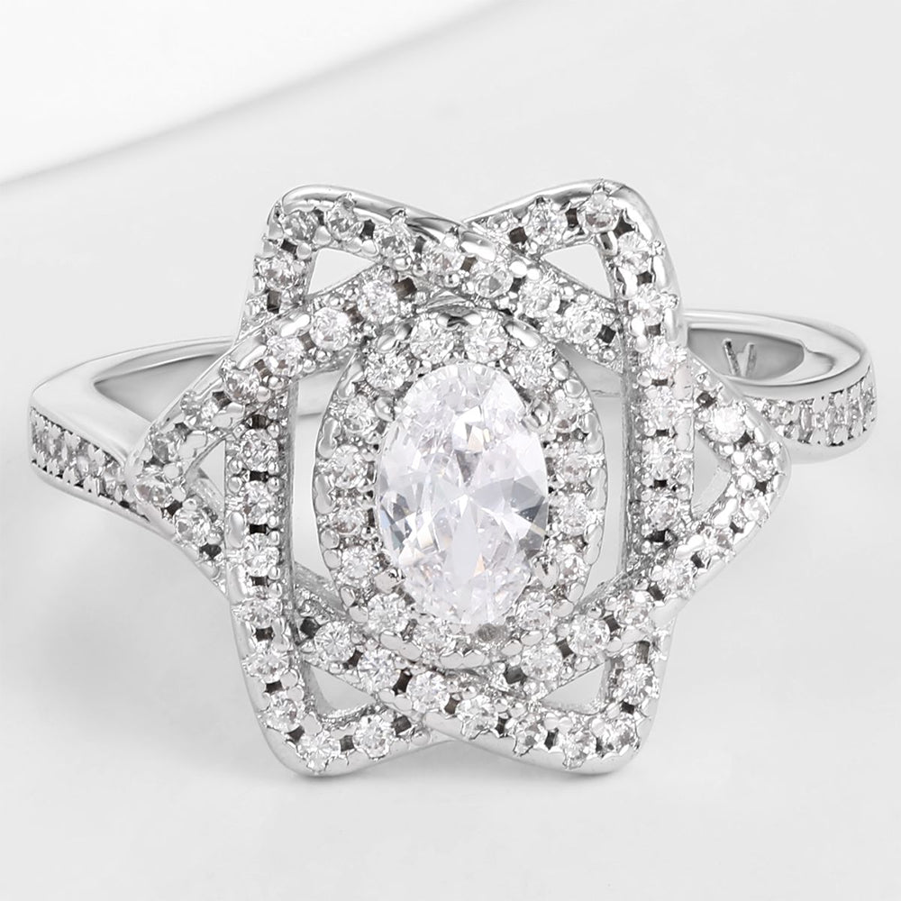 Pozlátený Zliatinový Prsteň s Bielym Emporia® Krištáľom