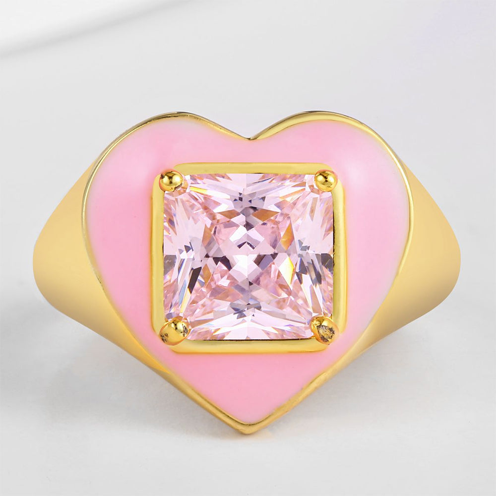 Pozlátený Zliatinový Prsteň s Ružovým Emporia® Krištáľom a so Smaltom