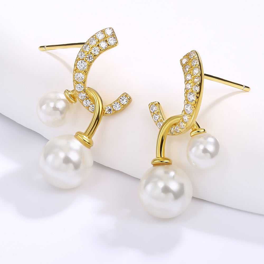 Pozlátené Zliatinové Náušnice s Bielym Emporia® Krištáľom a so Smaltom