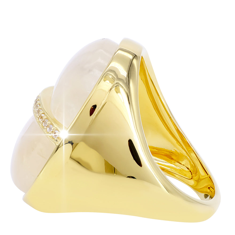 Pozlátený Strieborný Prsteň s Dúhovým Mesačným Kameňom a Bielym Topásom 3 