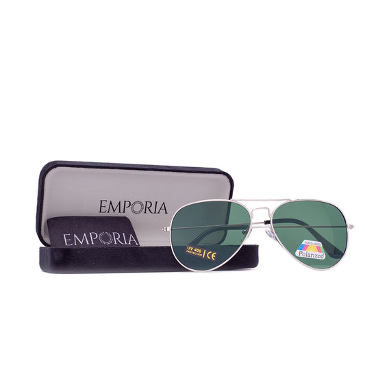 Emporia Italy - séria Aviator "ORIGINÁL", polarizované slnečné okuliare s UV filtrem, s pevným puzdrom a čistiacou handričkou, tmavo zelené šošovky, obrúčky zlatej farby