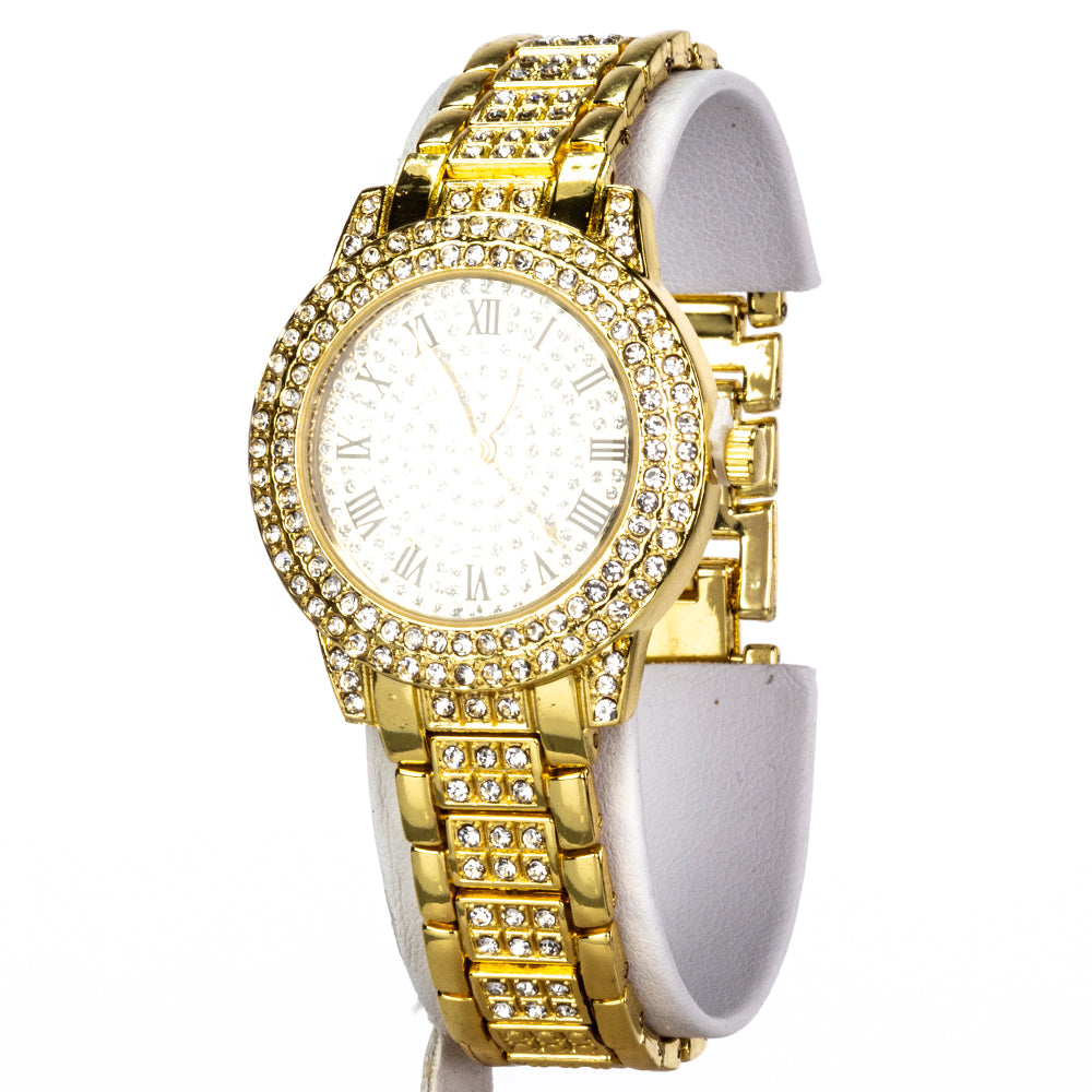 Pozlátený Zliatinový Hodinky s Bielym Emporia® Krištáľom ( Náhrdelník+Náušnice+Náramok+Prívesok )