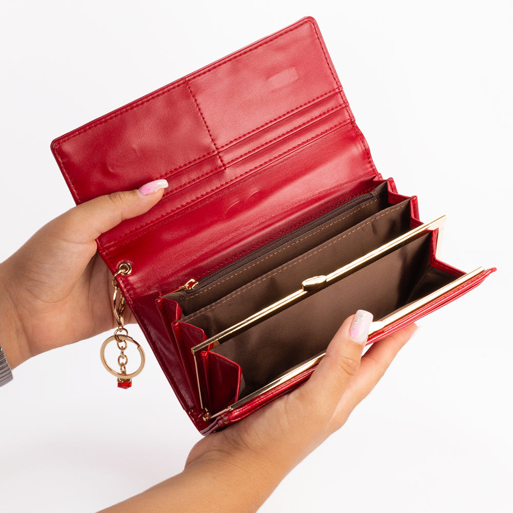 Dámska peňaženka s kľúčenkou, ktorá chráni súkromie, farba: červená a čierna