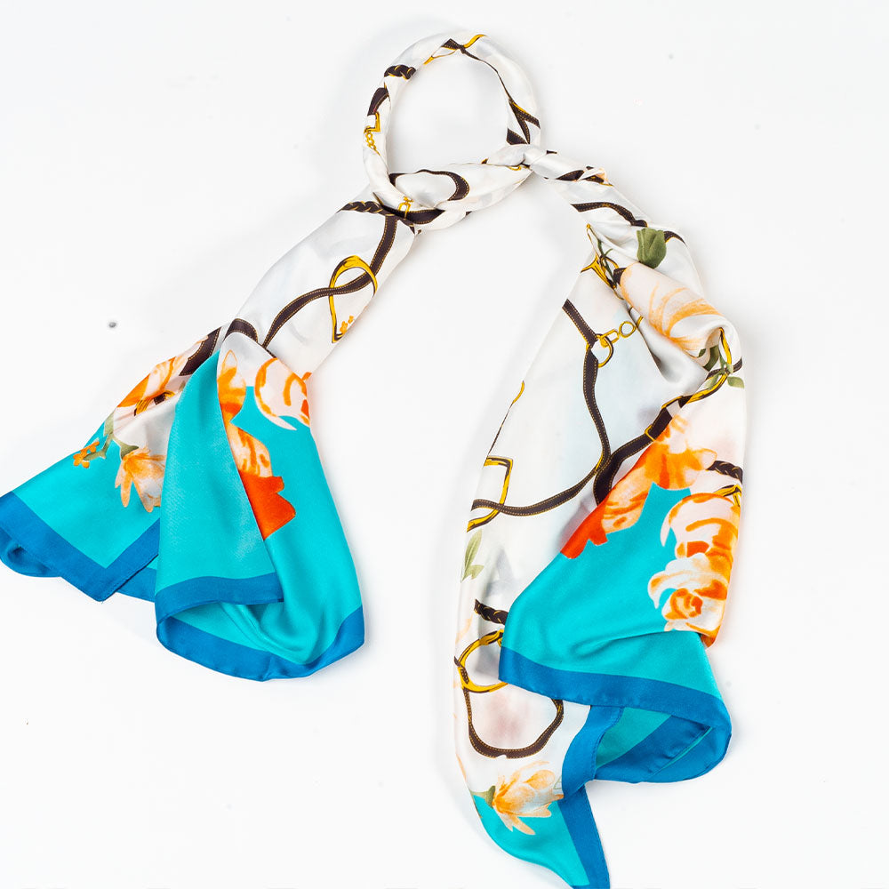 Kvetinové objatie, šatka, 85 x 180 cm, Svetlomodrá, 100% vegánske hodvábie 4 