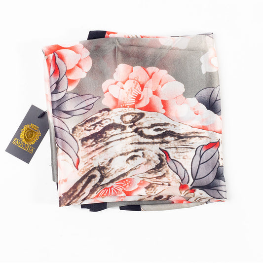 Závoj kvetov, šatka, 85 x 180 cm, Sivá, 100% vegánske hodvábie