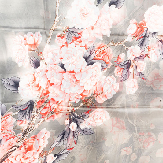 Závoj kvetov, šatka, 85 x 180 cm, Sivá, 100% vegánske hodvábie