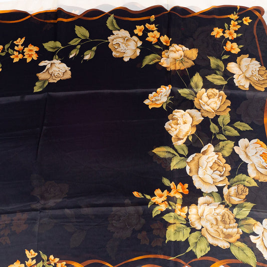 Plátno a kvety, šatka, 85 x 180 cm, Čierna, 100% vegánske hodvábie