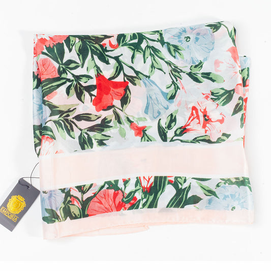 Orchideový vánok, šatka, 85 x 180 cm, Biela, 100% vegánske hodvábie