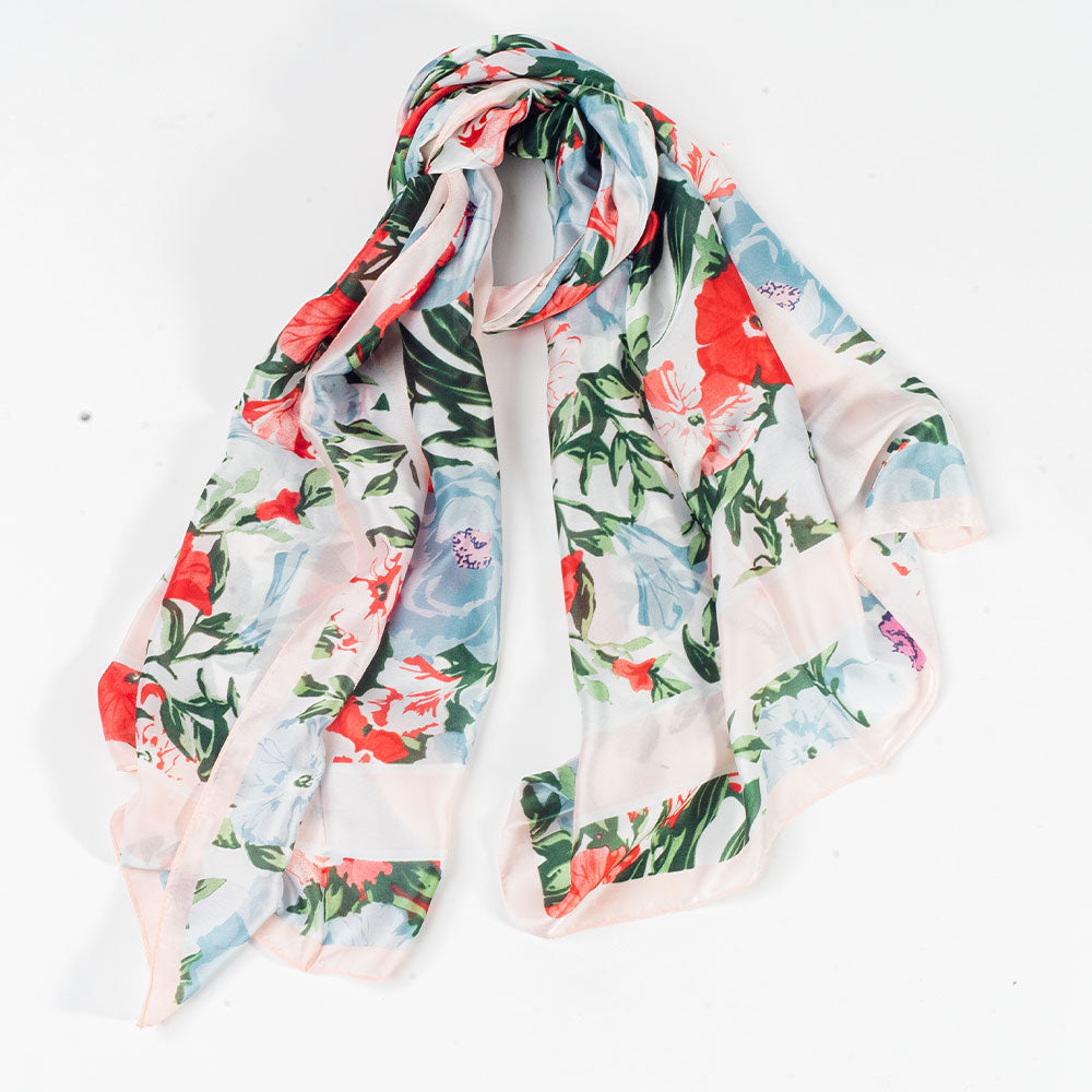 Orchideový vánok, šatka, 85 x 180 cm, Biela, 100% vegánske hodvábie