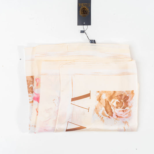 Kvety a listy, šatka, 85 x 180 cm, Biela, 100% vegánske hodvábie