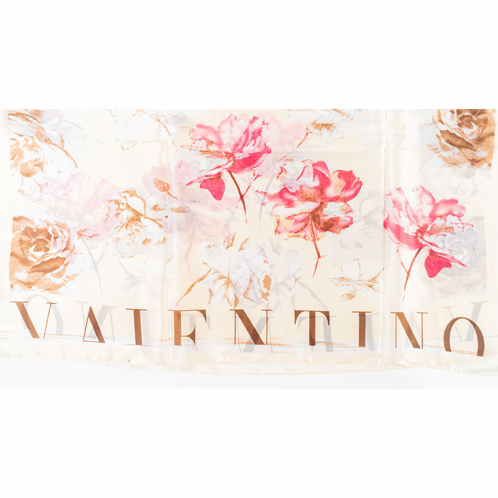 Kvety a listy, šatka, 85 x 180 cm, Biela, 100% vegánske hodvábie