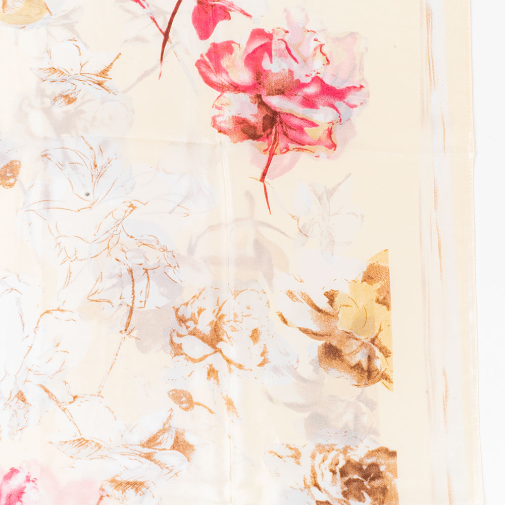 Kvety a listy, šatka, 85 x 180 cm, Biela, 100% vegánske hodvábie 3 