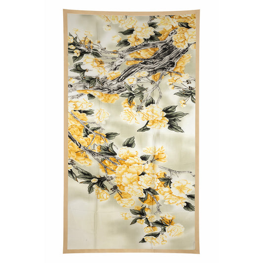 Šatka Rozkvitnuté kvety (Blooming Flowers), žltá, 85 cm x 180 cm, 100% vegánske hodvábie