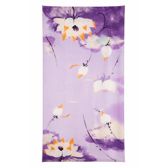 Šatka Nočný lotos (Lotus Nocturne), fialová, 85 cm x 180 cm, 100% vegánske hodvábie