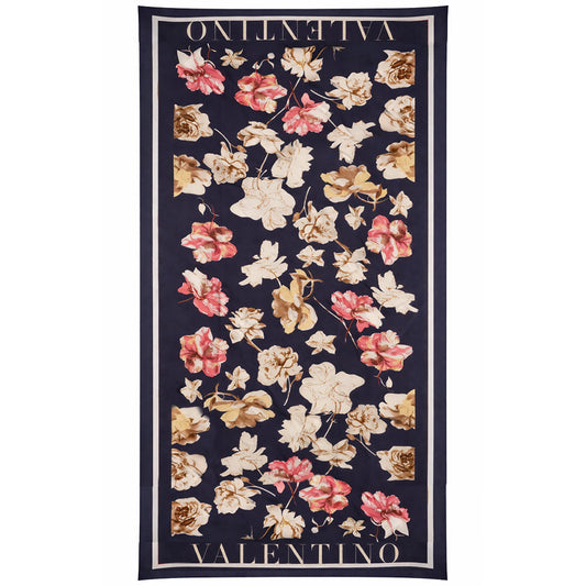 Šatka Kvety a listy (Bloom & Letters), modrá, 85 cm x 180 cm, 100% vegánske hodvábie