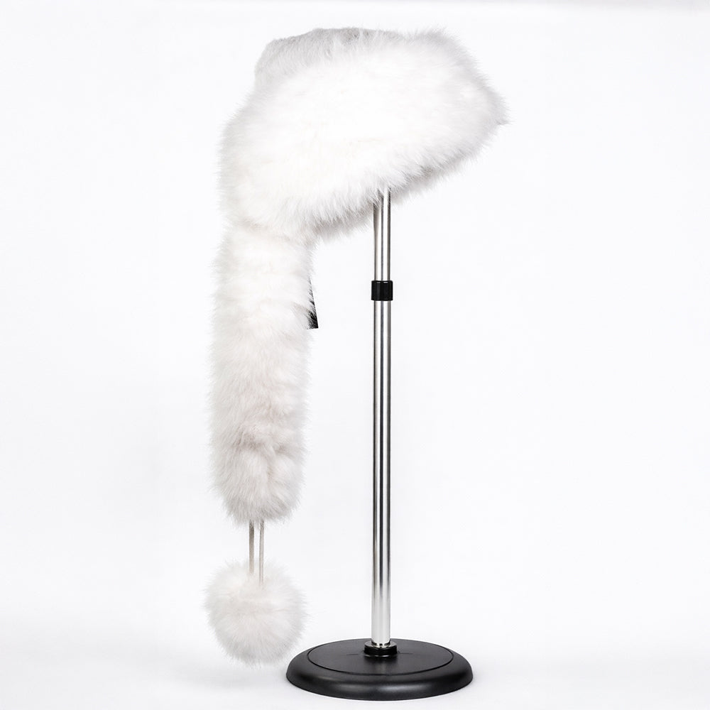 Biela zimná čiapka z umelej kožušiny so šálom – univerzálna veľkosť