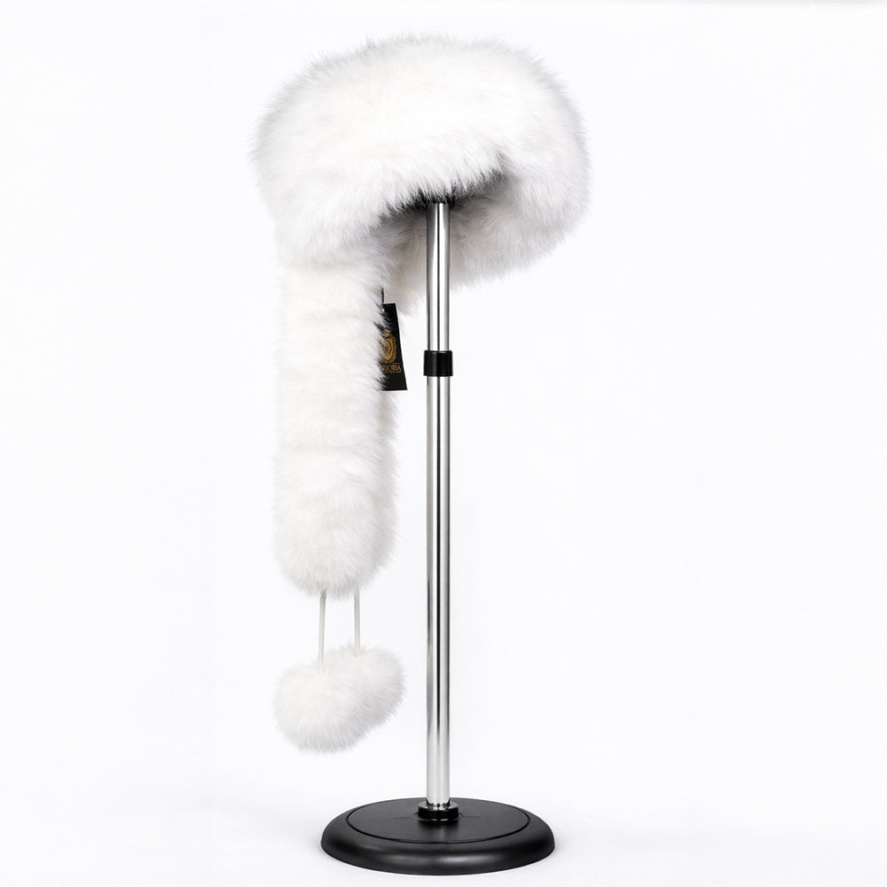 Biela zimná čiapka z umelej kožušiny so šálom – univerzálna veľkosť 2 