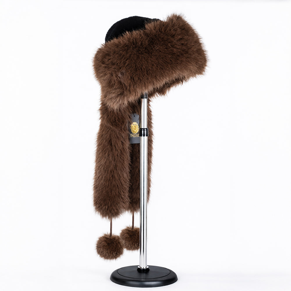 Hnedá zimná čiapka s umelou kožušinou a šálom – univerzálna veľkosť 1 