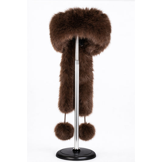 Hnedá zimná čiapka s umelou kožušinou a šálom – univerzálna veľkosť