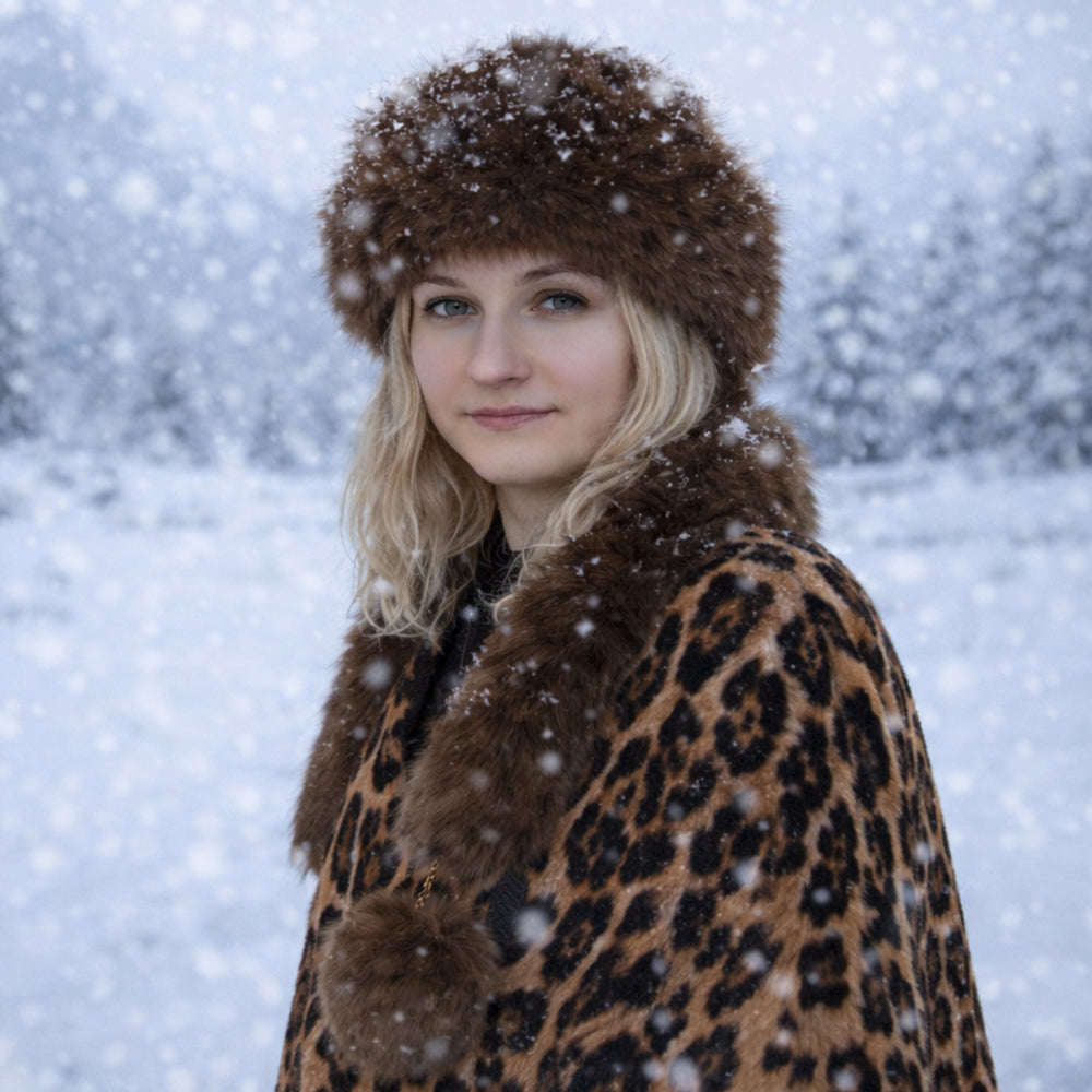 Hnedá zimná čiapka s umelou kožušinou a šálom – univerzálna veľkosť