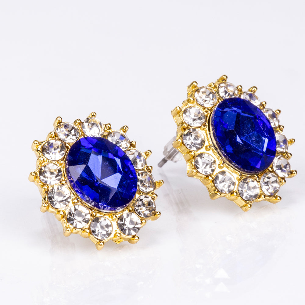 Pozlátené Zliatinové Sada s Modrým Emporia® Krištáľom a Bielym Emporia® Krištáľom ( Náhrdelník+Náušnice )