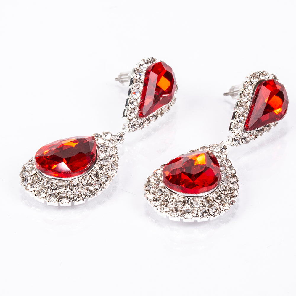 Pozlátený Zliatinový Kabelka s Červeným Emporia® Krištáľom a Bielym Emporia® Krištáľom ( Náhrdelník+Náušnice+Náramok+Prsteň ) 7 