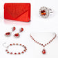 Pozlátený Zliatinový Kabelka s Červeným Emporia® Krištáľom a Bielym Emporia® Krištáľom ( Náhrdelník+Náušnice+Náramok+Prsteň )