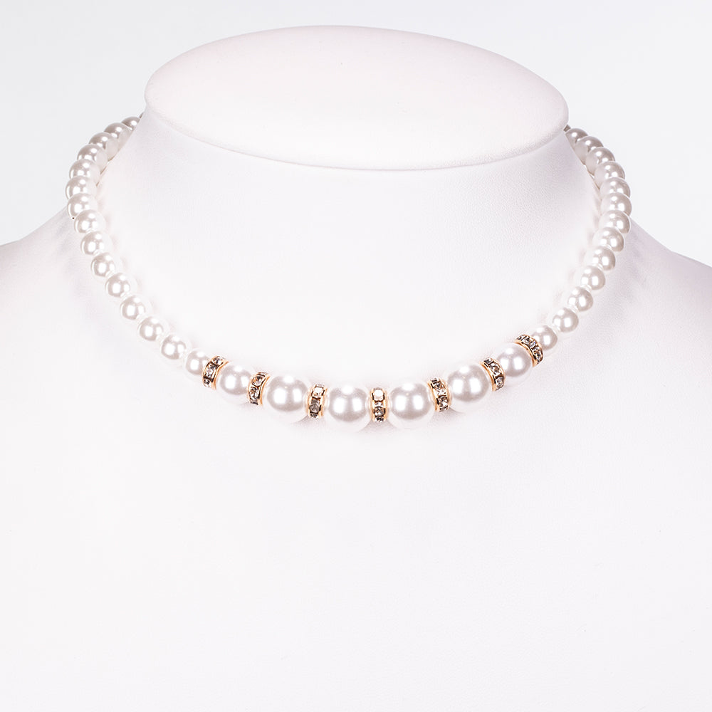 Pozlátený Zliatinový Hodinky s Bielym Emporia® Krištáľom ( Náhrdelník+Náušnice+Náramok )