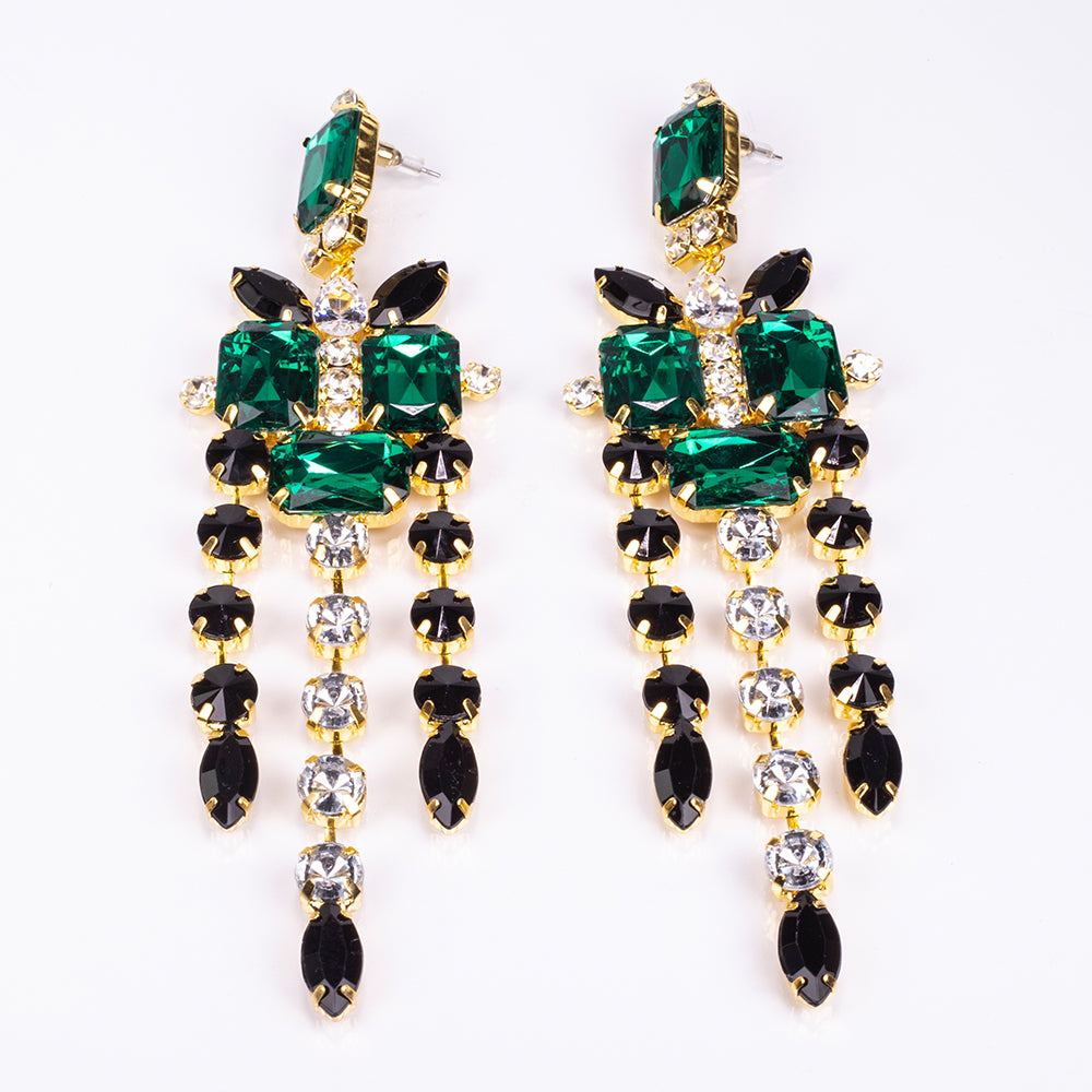 Pozlátené Zliatinové Sada s so Zeleným Emporia® Krištáľom a Bielym Emporia® Krištáľom ( Náhrdelník+Náušnice ) 2 