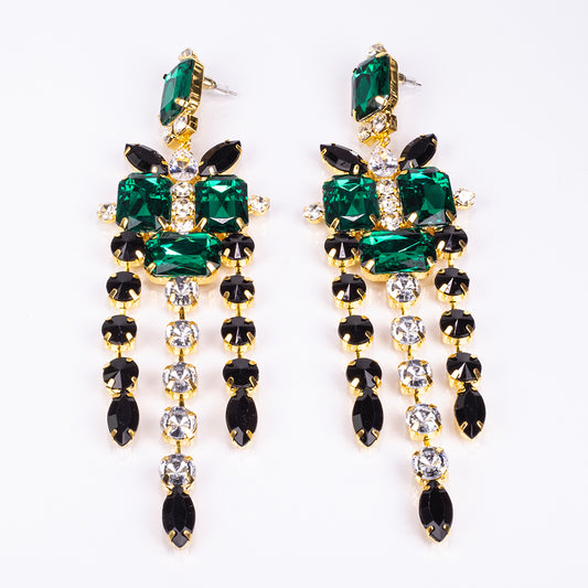 Pozlátené Zliatinové Sada s so Zeleným Emporia® Krištáľom a Bielym Emporia® Krištáľom ( Náhrdelník+Náušnice )