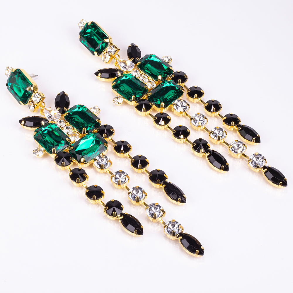 Pozlátené Zliatinové Sada s so Zeleným Emporia® Krištáľom a Bielym Emporia® Krištáľom ( Náhrdelník+Náušnice )