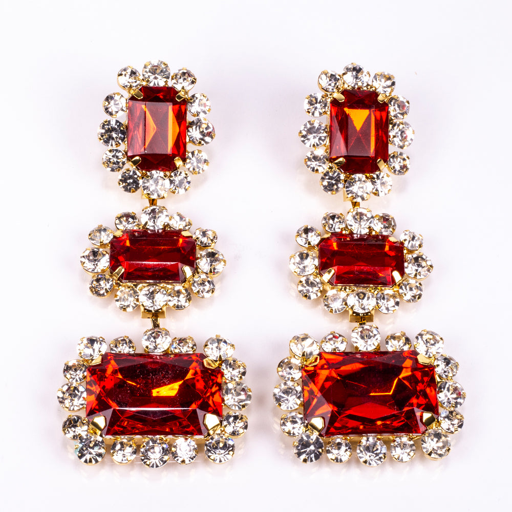 Pozlátené Zliatinové Sada s Červeným Emporia® Krištáľom a Bielym Emporia® Krištáľom ( Náhrdelník+Náušnice )