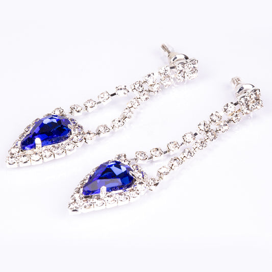 Pozlátené Zliatinové Sada s Modrým Emporia® Krištáľom a Bielym Emporia® Krištáľom ( Náhrdelník+Náušnice )