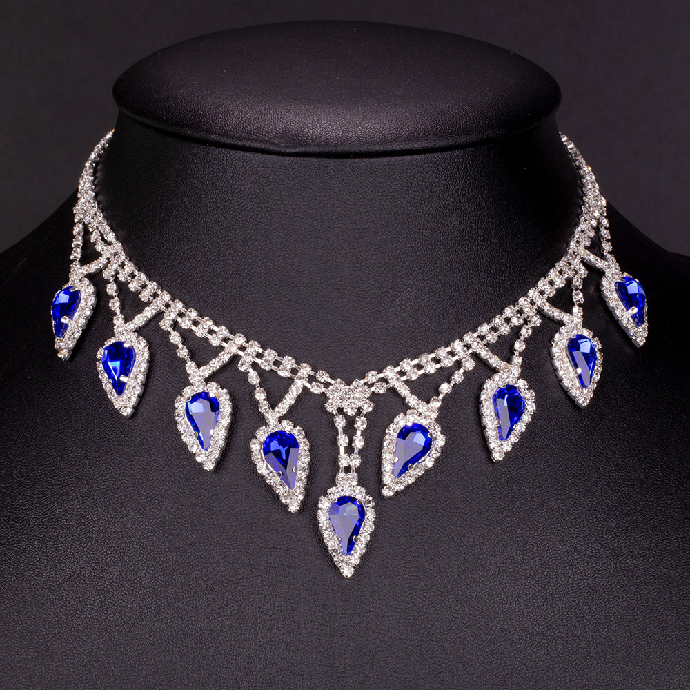 Pozlátené Zliatinové Sada s Modrým Emporia® Krištáľom a Bielym Emporia® Krištáľom ( Náhrdelník+Náušnice ) 5 