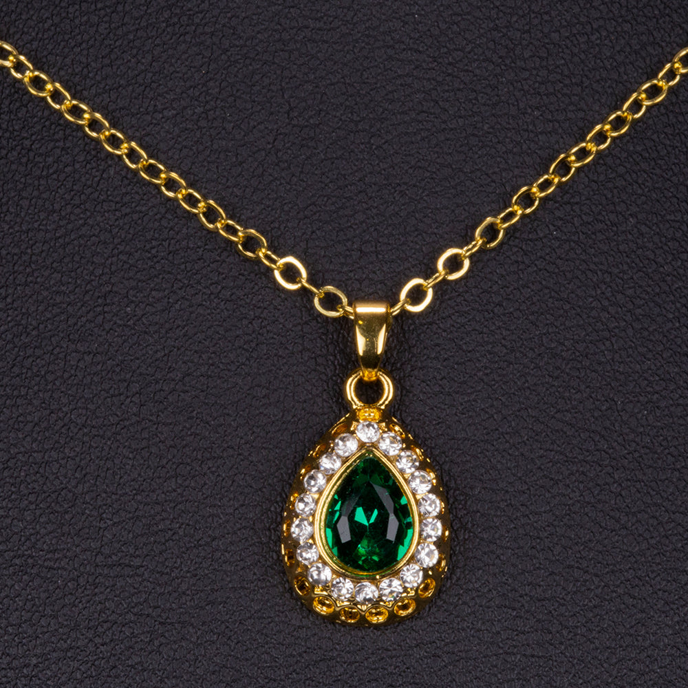 Pozlátené Zliatinové Sada s so Zeleným Emporia® Krištáľom a Bielym Emporia® Krištáľom ( Náhrdelník+Náušnice+Náramok+Prsteň +Prívesok ) 3 