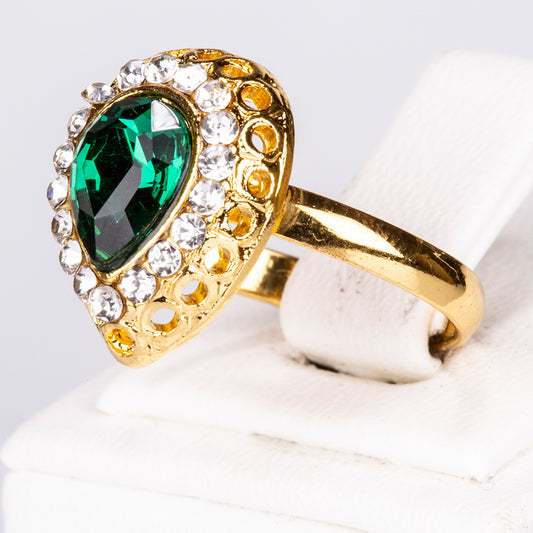 Pozlátené Zliatinové Sada s so Zeleným Emporia® Krištáľom a Bielym Emporia® Krištáľom ( Náhrdelník+Náušnice+Náramok+Prsteň +Prívesok )