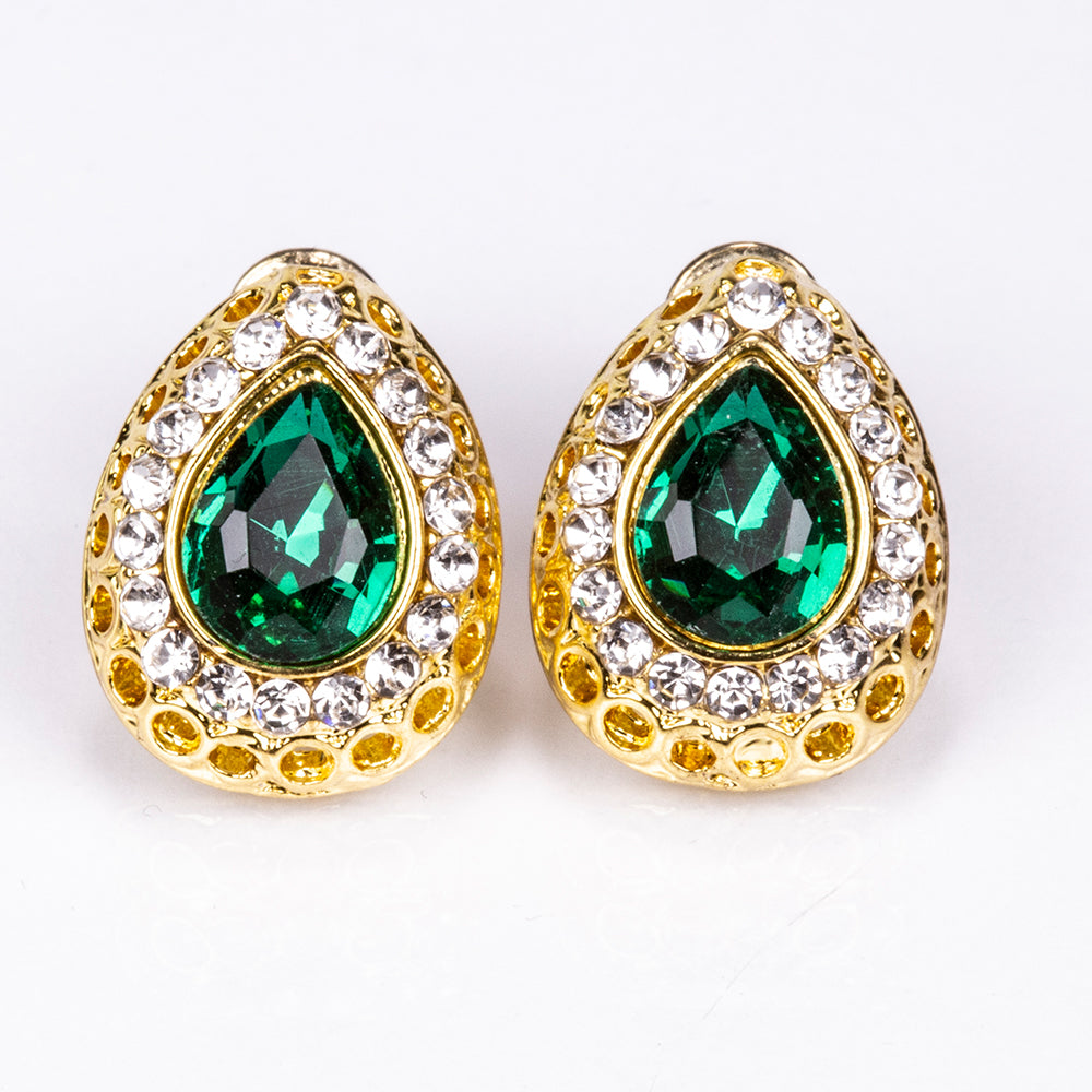 Pozlátené Zliatinové Sada s so Zeleným Emporia® Krištáľom a Bielym Emporia® Krištáľom ( Náhrdelník+Náušnice+Náramok+Prsteň +Prívesok ) 8 