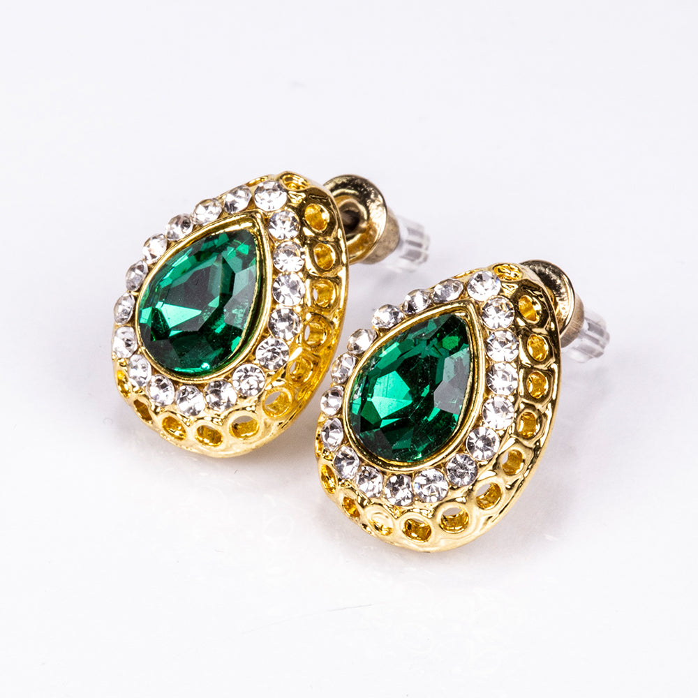 Pozlátené Zliatinové Sada s so Zeleným Emporia® Krištáľom a Bielym Emporia® Krištáľom ( Náhrdelník+Náušnice+Náramok+Prsteň +Prívesok )