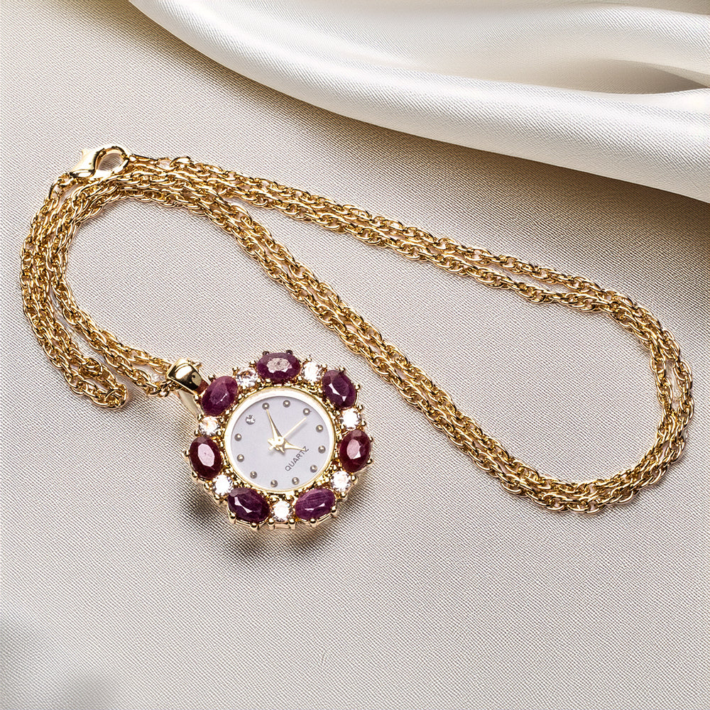 Pozlátený Zliatinový Náhrdelník s Rubínom a Bielym Emporia® Krištáľom