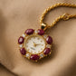 Pozlátený Zliatinový Náhrdelník s Rubínom a Bielym Emporia® Krištáľom