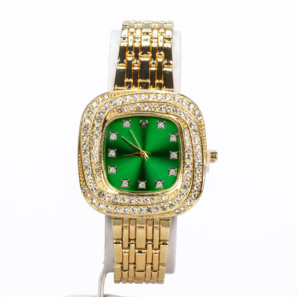 Pozlátený Zliatinový Hodinky s so Smaragdom a Bielym Emporia® Krištáľom ( Náramok ) 8 