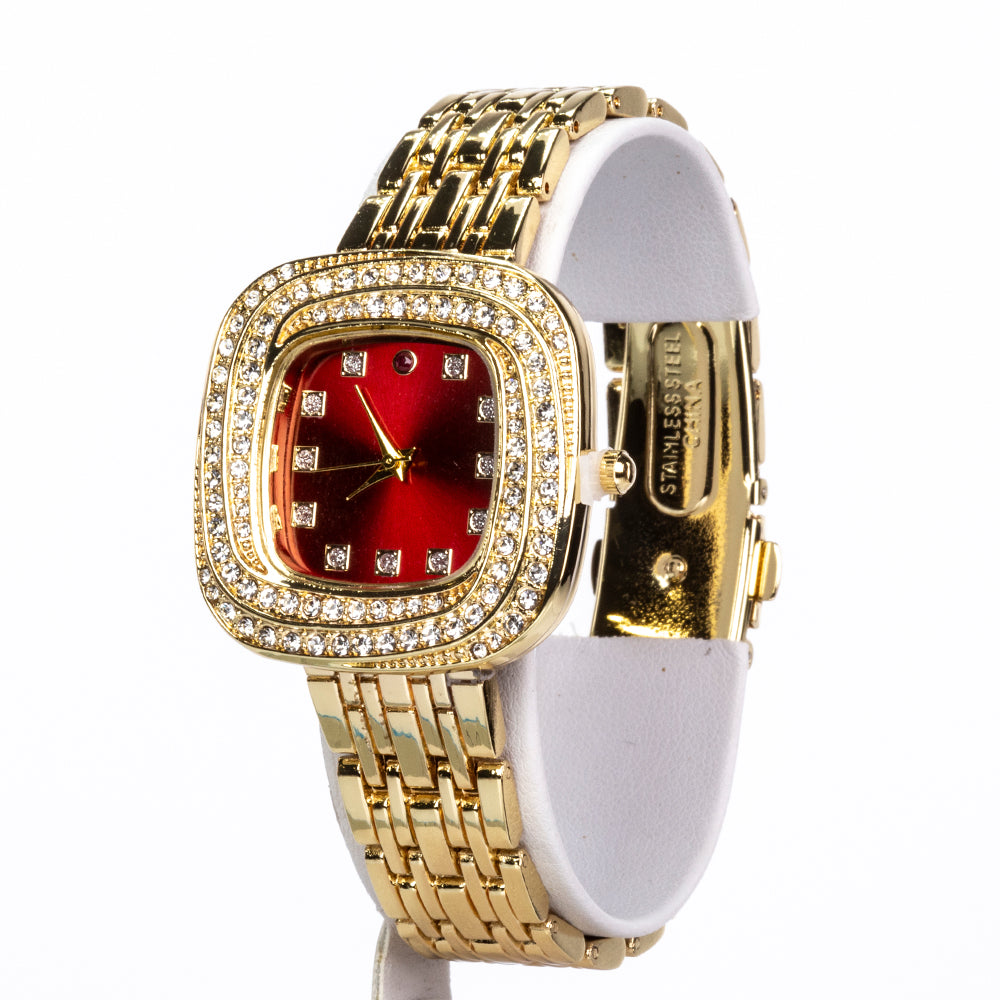 Pozlátený Zliatinový Hodinky s Rubínom a Bielym Emporia® Krištáľom ( Náramok ) 5 