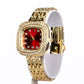 Pozlátený Zliatinový Hodinky s Rubínom a Bielym Emporia® Krištáľom ( Náramok )