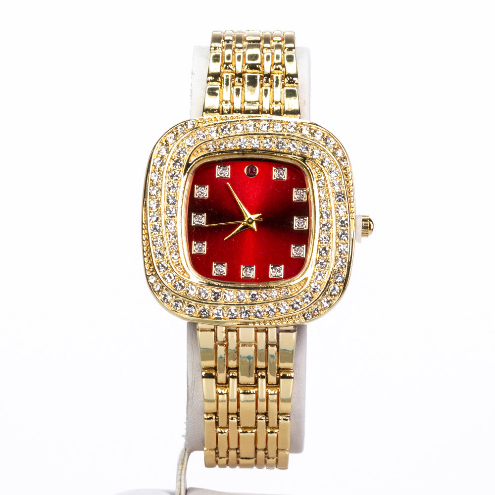 Pozlátený Zliatinový Hodinky s Rubínom a Bielym Emporia® Krištáľom ( Náramok ) 6 