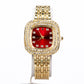 Pozlátený Zliatinový Hodinky s Rubínom a Bielym Emporia® Krištáľom ( Náramok )