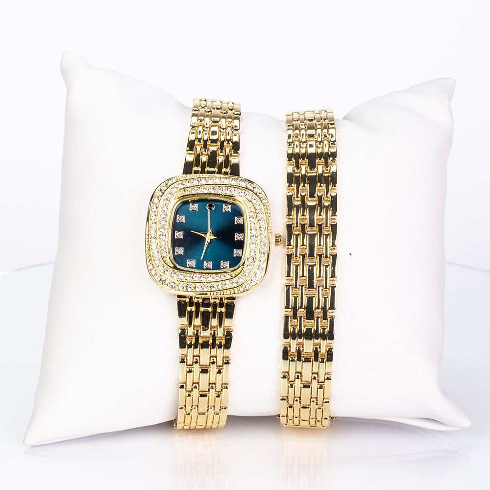 Pozlátený Zliatinový Hodinky s so Zafírom a Bielym Emporia® Krištáľom ( Náramok )