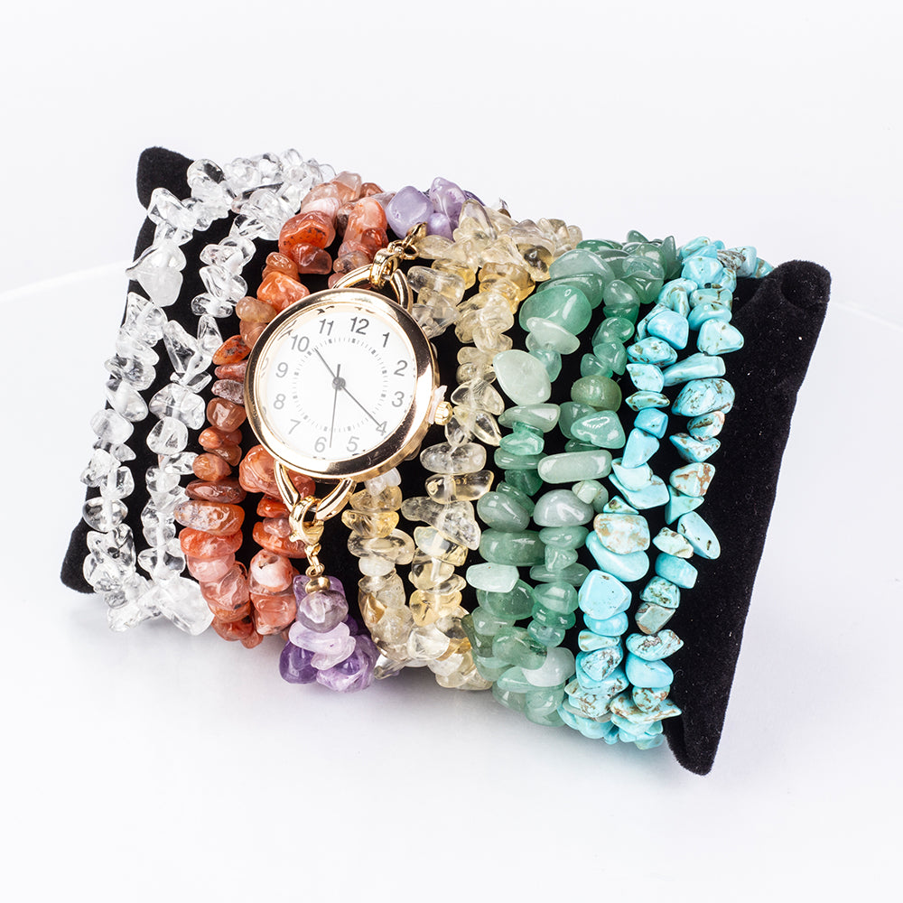 Pozlátený Zliatinový Hodinky s Tyrkysom a Ametystom ( Náramok )